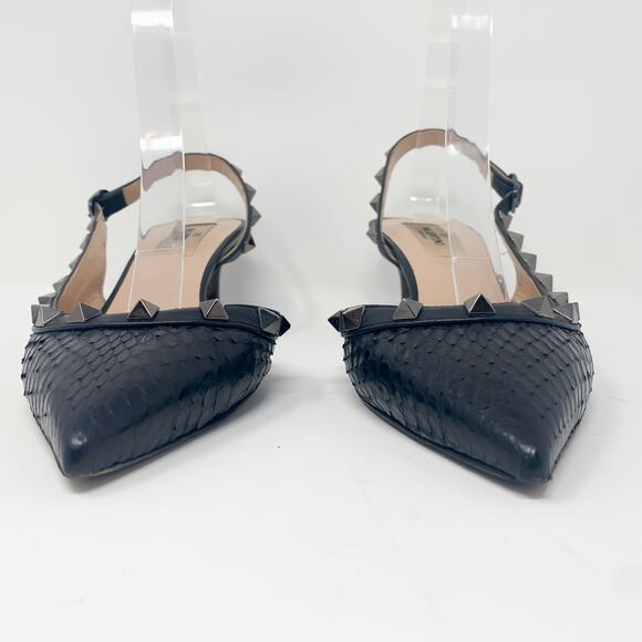 Valentino Rockstud Black Snakeskin Slingback Pointed Toe Kitten Heels EU 36 - Picture 4 of 13